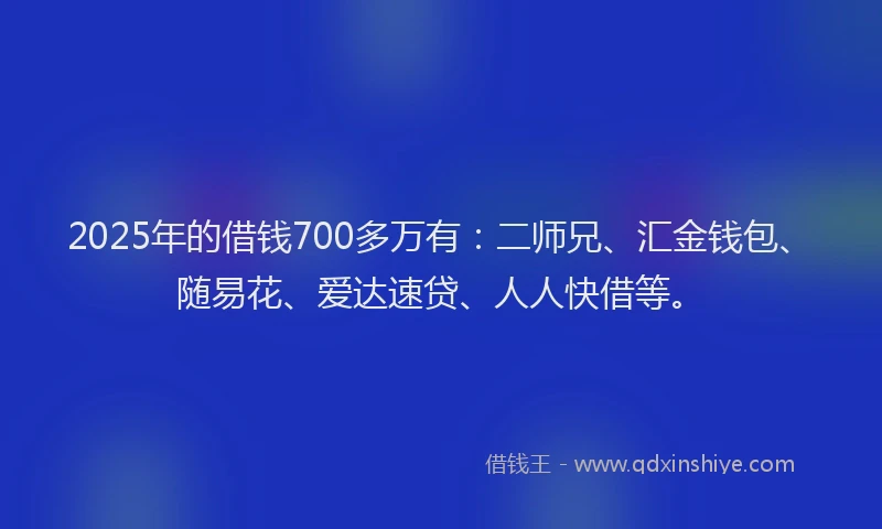 2025年的借钱700多万有：二师兄、汇金钱包、随易花、爱达速贷、人人快借等。