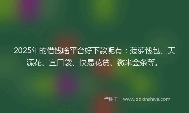 2025年的借钱啥平台好下款呢有：菠萝钱包、天源花、宜口袋、快易花贷、微米金条等。