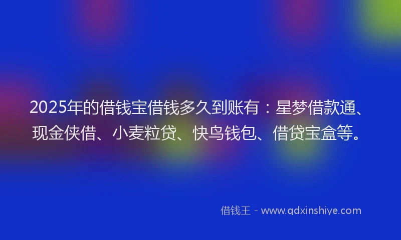 2025年的借钱宝借钱多久到账有：星梦借款通、现金侠借、小麦粒贷、快鸟钱包、借贷宝盒等。