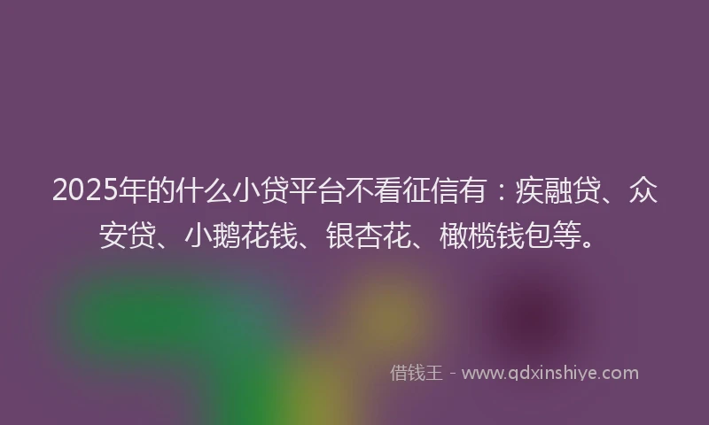 2025年的什么小贷平台不看征信有：疾融贷、众安贷、小鹅花钱、银杏花、橄榄钱包等。