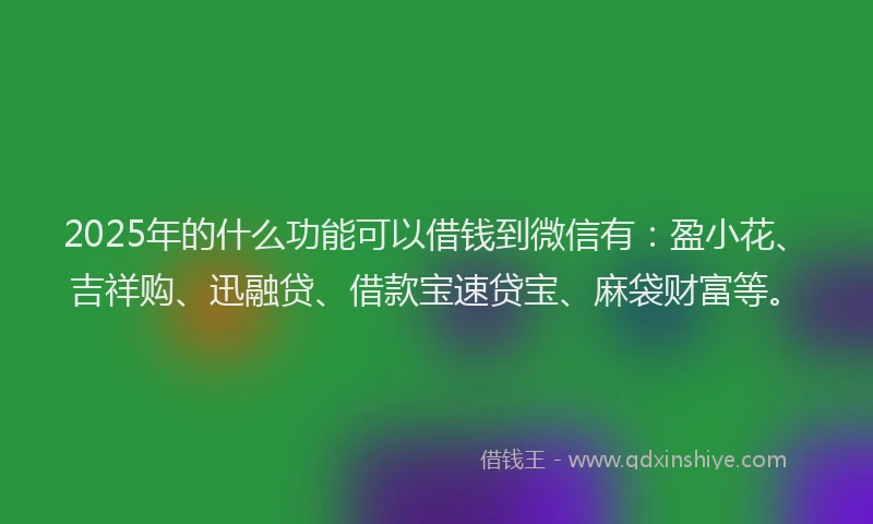 2025年的什么功能可以借钱到微信有：盈小花、吉祥购、迅融贷、借款宝速贷宝、麻袋财富等。