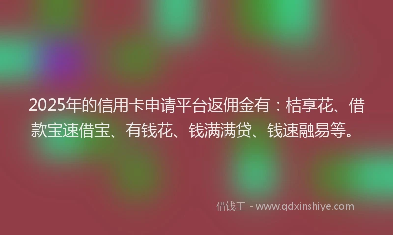 2025年的信用卡申请平台返佣金有：桔享花、借款宝速借宝、有钱花、钱满满贷、钱速融易等。