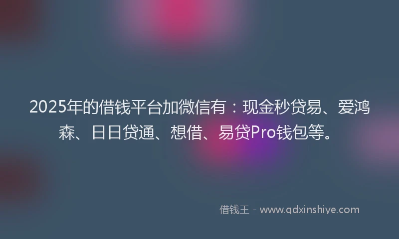 2025年的借钱平台加微信有：现金秒贷易、爱鸿森、日日贷通、想借、易贷Pro钱包等。