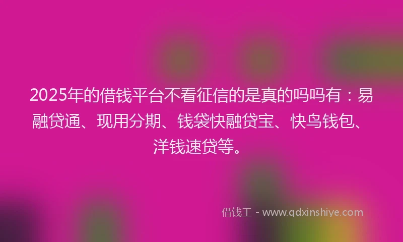 2025年的借钱平台不看征信的是真的吗吗有：易融贷通、现用分期、钱袋快融贷宝、快鸟钱包、洋钱速贷等。