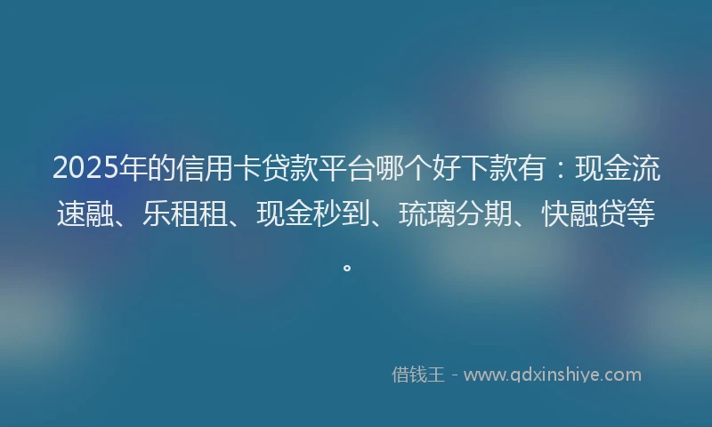 2025年的信用卡贷款平台哪个好下款有：现金流速融、乐租租、现金秒到、琉璃分期、快融贷等。