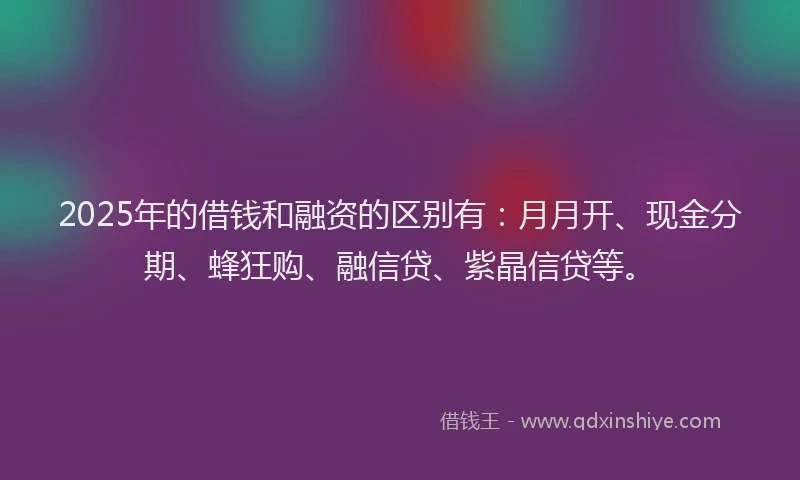2025年的借钱和融资的区别有：月月开、现金分期、蜂狂购、融信贷、紫晶信贷等。