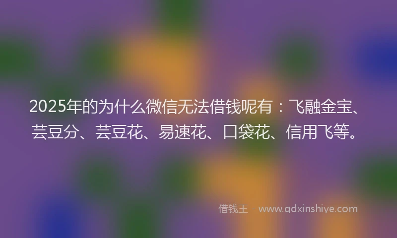 2025年的为什么微信无法借钱呢有：飞融金宝、芸豆分、芸豆花、易速花、口袋花、信用飞等。