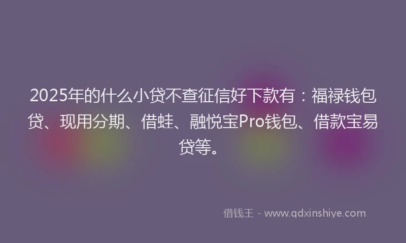 2025年的什么小贷不查征信好下款有：福禄钱包贷、现用分期、借蛙、融悦宝Pro钱包、借款宝易贷等。
