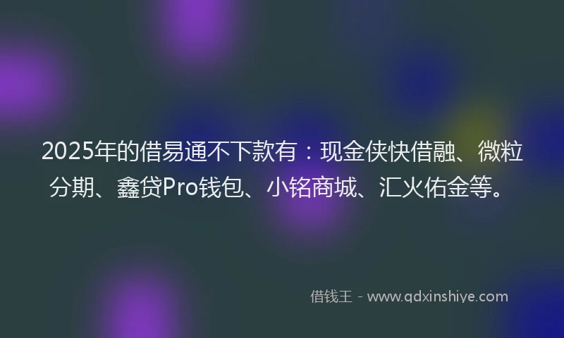 2025年的借易通不下款有：现金侠快借融、微粒分期、鑫贷Pro钱包、小铭商城、汇火佑金等。