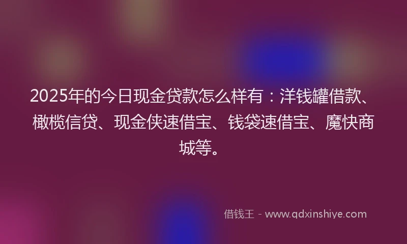 2025年的今日现金贷款怎么样有：洋钱罐借款、橄榄信贷、现金侠速借宝、钱袋速借宝、魔快商城等。