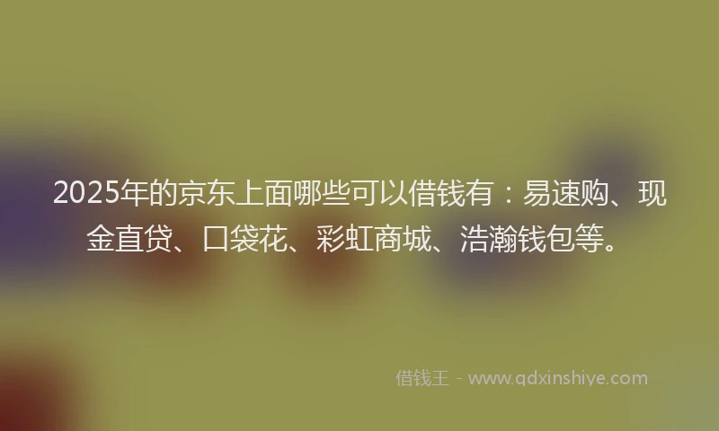 2025年的京东上面哪些可以借钱有:易速购、现金直贷、口袋花、彩虹商城、浩瀚钱包等。