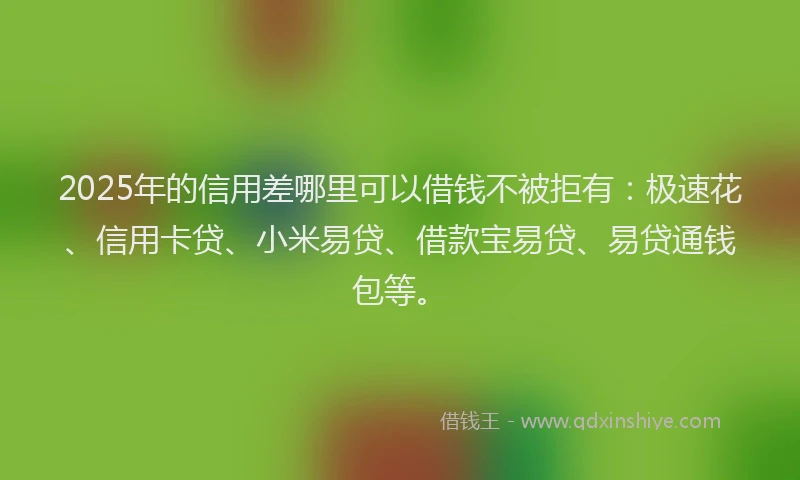 2025年的信用差哪里可以借钱不被拒有：极速花、信用卡贷、小米易贷、借款宝易贷、易贷通钱包等。