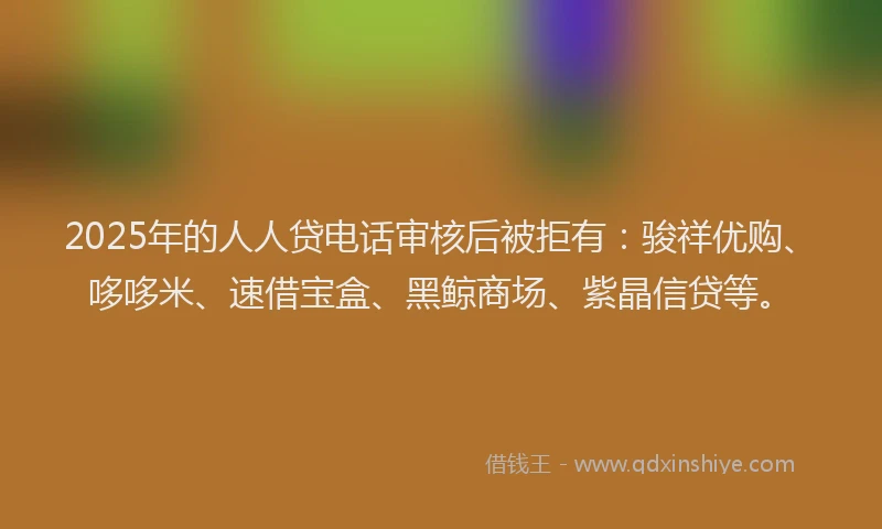 2025年的人人贷电话审核后被拒有：骏祥优购、哆哆米、速借宝盒、黑鲸商场、紫晶信贷等。