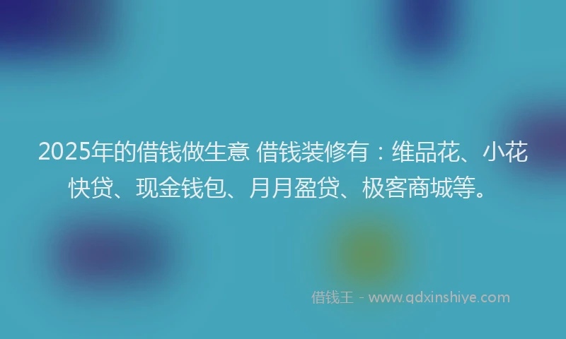2025年的借钱做生意 借钱装修有：维品花、小花快贷、现金钱包、月月盈贷、极客商城等。