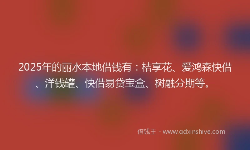 2025年的丽水本地借钱有：桔享花、爱鸿森快借、洋钱罐、快借易贷宝盒、树融分期等。