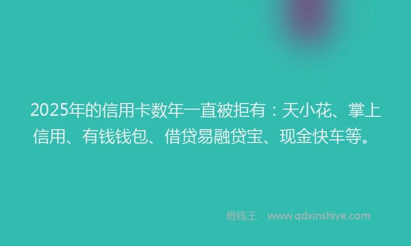 2025年的信用卡数年一直被拒有：天小花、掌上信用、有钱钱包、借贷易融贷宝、现金快车等。