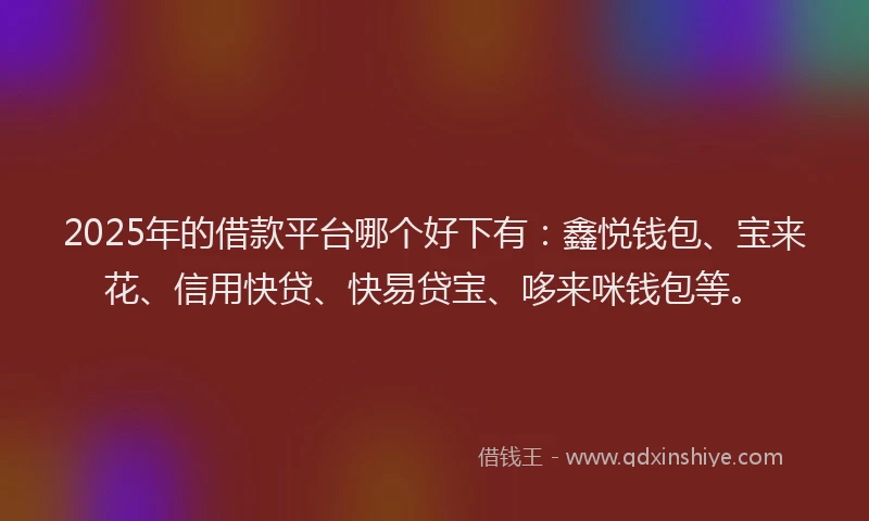 2025年的借款平台哪个好下有：鑫悦钱包、宝来花、信用快贷、快易贷宝、哆来咪钱包等。