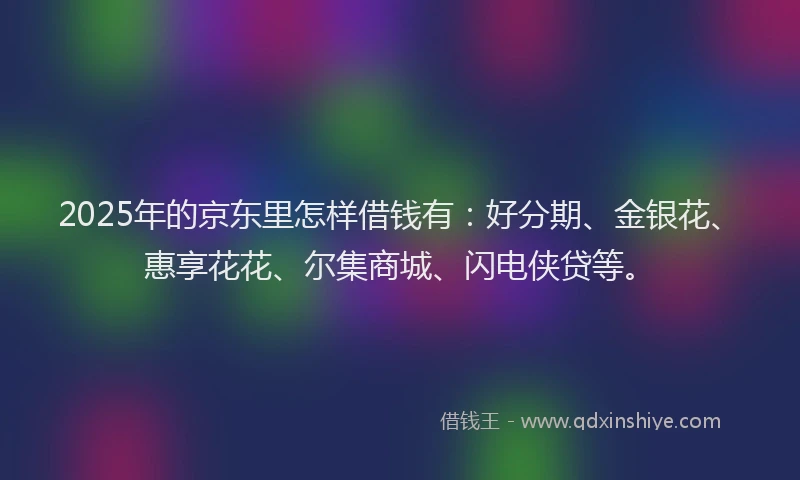 2025年的京东里怎样借钱有：好分期、金银花、惠享花花、尔集商城、闪电侠贷等。