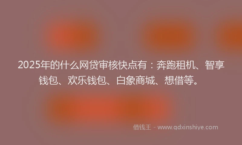 2025年的什么网贷审核快点有：奔跑租机、智享钱包、欢乐钱包、白象商城、想借等。