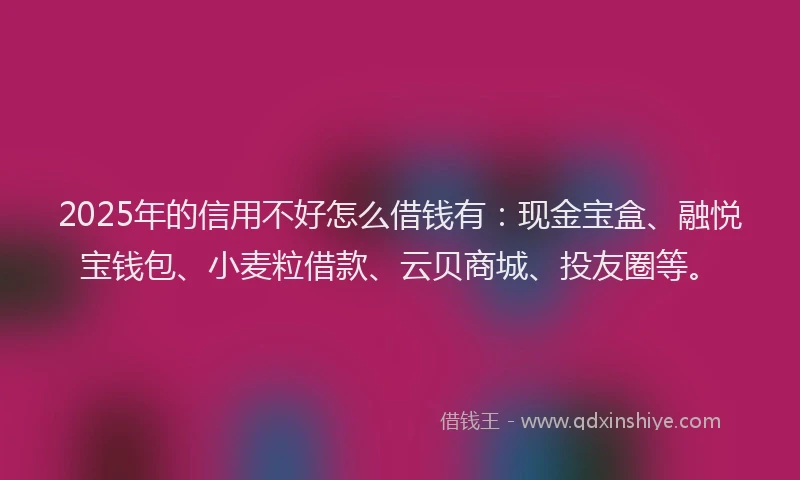 2025年的信用不好怎么借钱有：现金宝盒、融悦宝钱包、小麦粒借款、云贝商城、投友圈等。