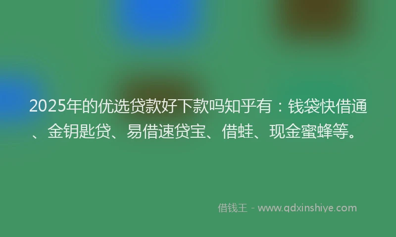 2025年的优选贷款好下款吗知乎有：钱袋快借通、金钥匙贷、易借速贷宝、借蛙、现金蜜蜂等。