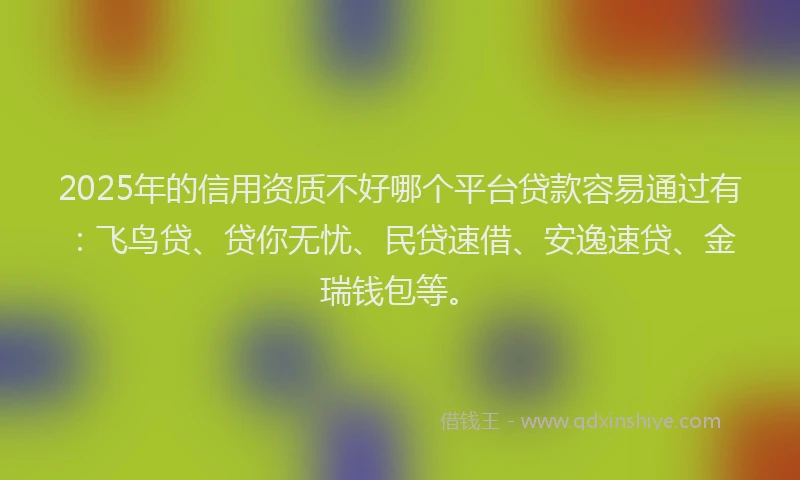 2025年的信用资质不好哪个平台贷款容易通过有：飞鸟贷、贷你无忧、民贷速借、安逸速贷、金瑞钱包等。