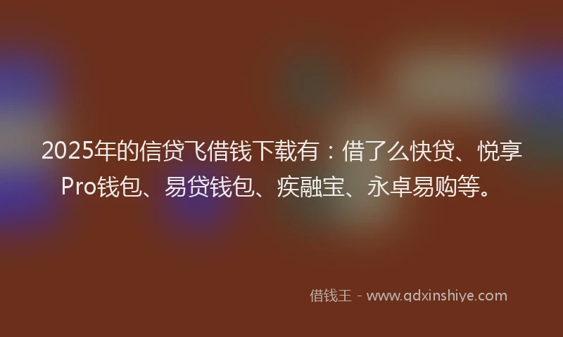 2025年的信贷飞借钱下载有：借了么快贷、悦享Pro钱包、易贷钱包、疾融宝、永卓易购等。