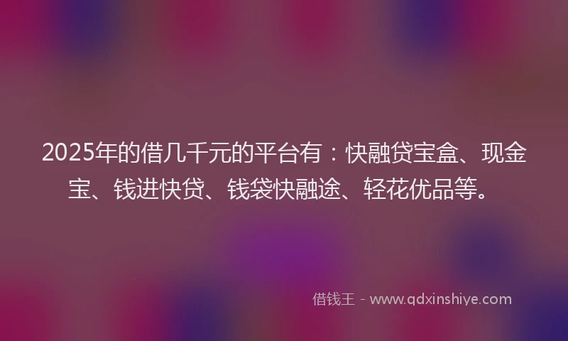 2025年的借几千元的平台有：快融贷宝盒、现金宝、钱进快贷、钱袋快融途、轻花优品等。