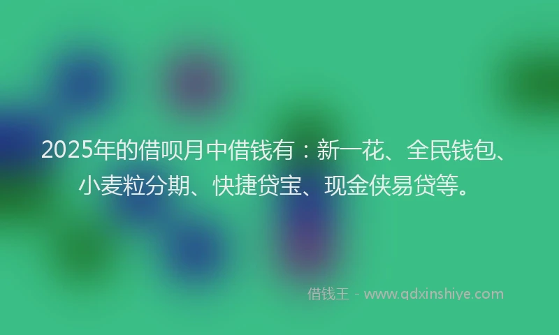 2025年的借呗月中借钱有：新一花、全民钱包、小麦粒分期、快捷贷宝、现金侠易贷等。