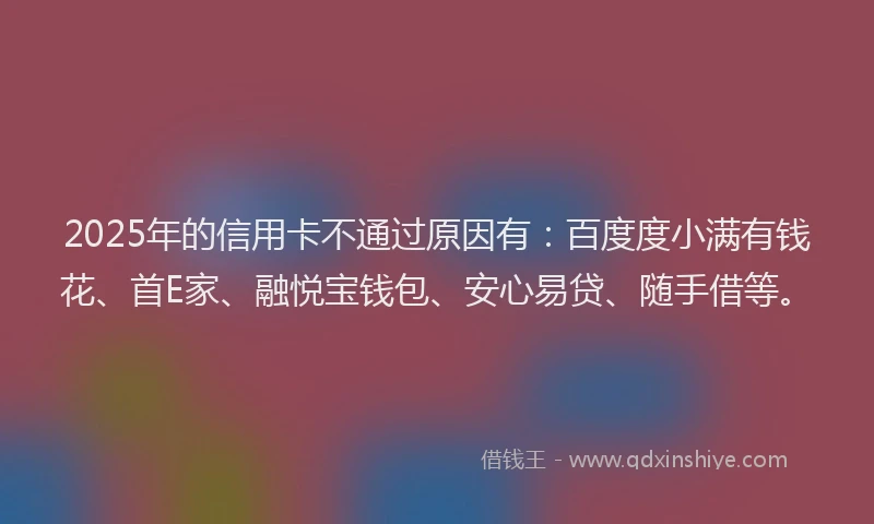 2025年的信用卡不通过原因有：百度度小满有钱花、首E家、融悦宝钱包、安心易贷、随手借等。