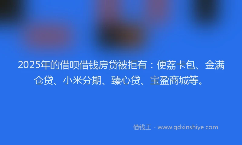 2025年的借呗借钱房贷被拒有：便荔卡包、金满仓贷、小米分期、臻心贷、宝盈商城等。