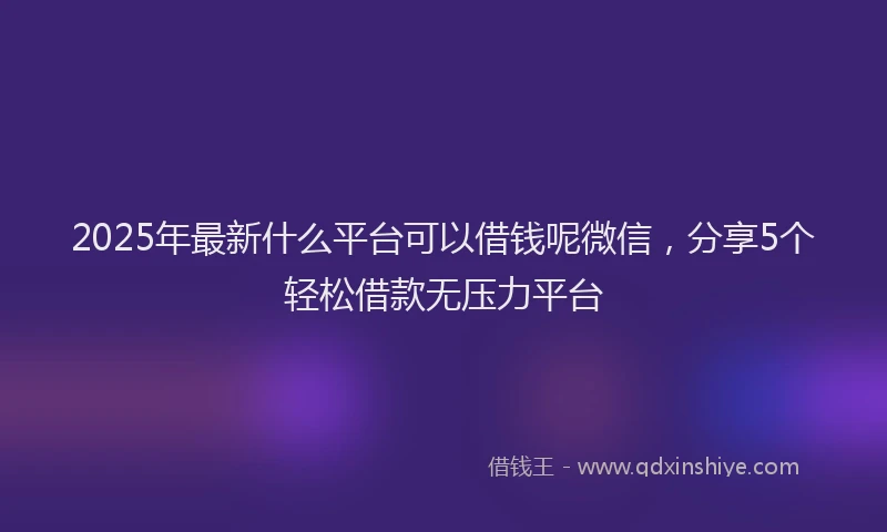2025年最新什么平台可以借钱呢微信，分享5个轻松借款无压力平台