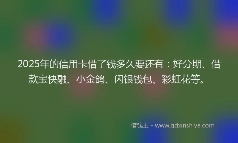 2025年的信用卡借了钱多久要还有：好分期、借款宝快融、小金鸽、闪银钱包、彩虹花等。