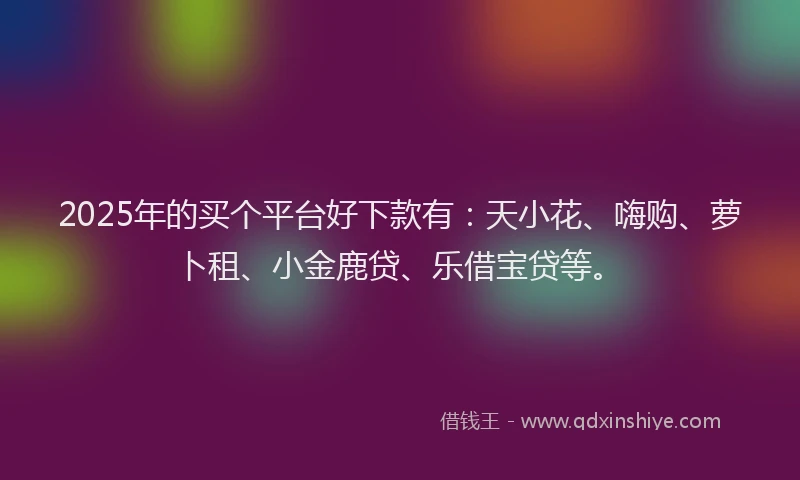 2025年的买个平台好下款有：天小花、嗨购、萝卜租、小金鹿贷、乐借宝贷等。