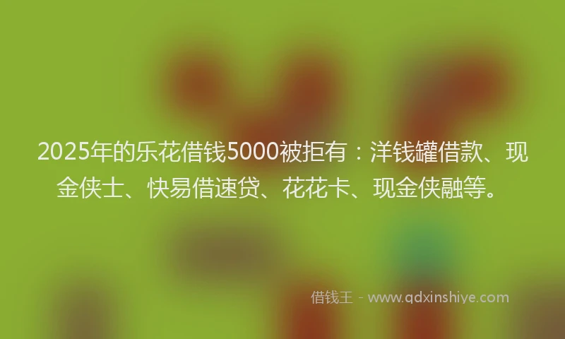 2025年的乐花借钱5000被拒有：洋钱罐借款、现金侠士、快易借速贷、花花卡、现金侠融等。
