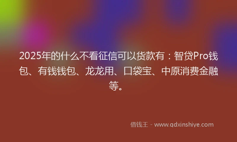 2025年的什么不看征信可以货款有：智贷Pro钱包、有钱钱包、龙龙用、口袋宝、中原消费金融等。