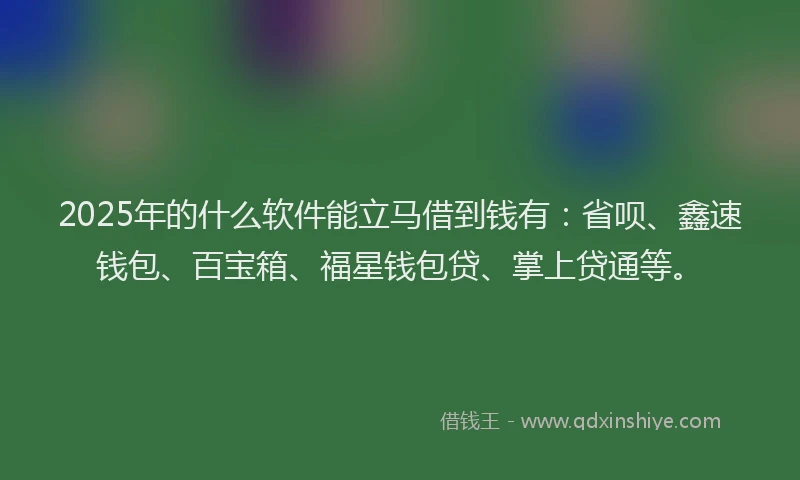 2025年的什么软件能立马借到钱有：省呗、鑫速钱包、百宝箱、福星钱包贷、掌上贷通等。