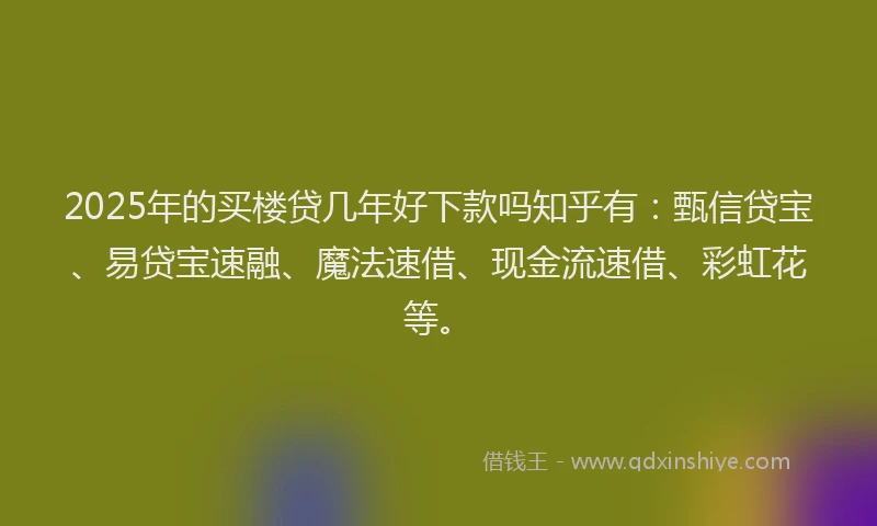 2025年的买楼贷几年好下款吗知乎有：甄信贷宝、易贷宝速融、魔法速借、现金流速借、彩虹花等。