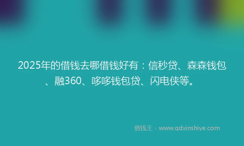 2025年的借钱去哪借钱好有：信秒贷、森森钱包、融360、哆哆钱包贷、闪电侠等。