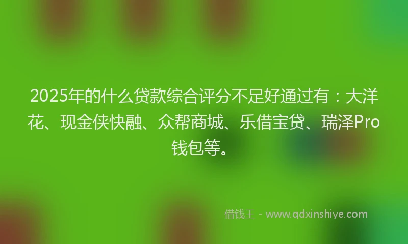 2025年的什么贷款综合评分不足好通过有：大洋花、现金侠快融、众帮商城、乐借宝贷、瑞泽Pro钱包等。