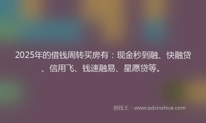 2025年的借钱周转买房有：现金秒到融、快融贷、信用飞、钱速融易、星愿贷等。