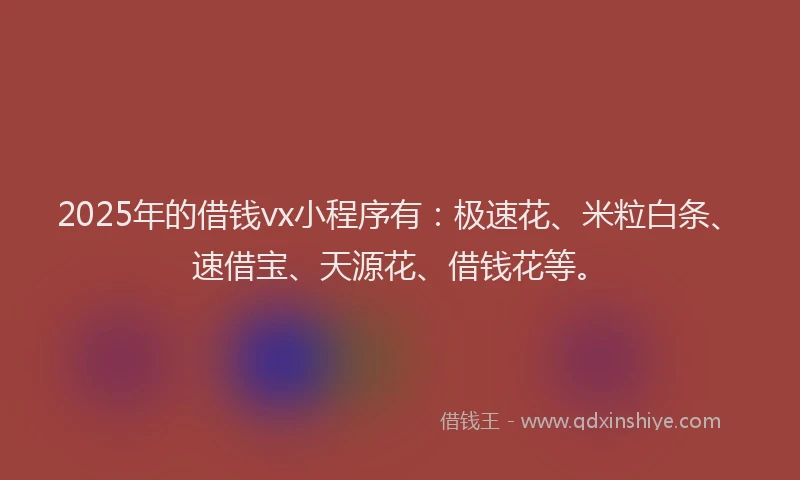 2025年的借钱vx小程序有：极速花、米粒白条、速借宝、天源花、借钱花等。