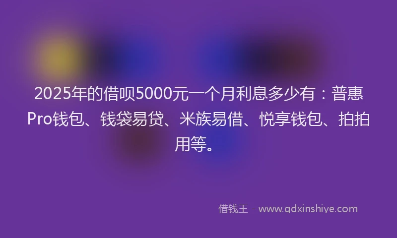 2025年的借呗5000元一个月利息多少有：普惠Pro钱包、钱袋易贷、米族易借、悦享钱包、拍拍用等。