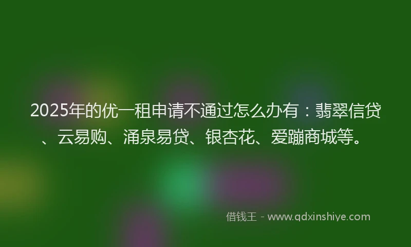 2025年的优一租申请不通过怎么办有：翡翠信贷、云易购、涌泉易贷、银杏花、爱蹦商城等。