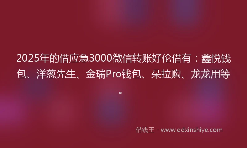 2025年的借应急3000微信转账好伦借有：鑫悦钱包、洋葱先生、金瑞Pro钱包、朵拉购、龙龙用等。