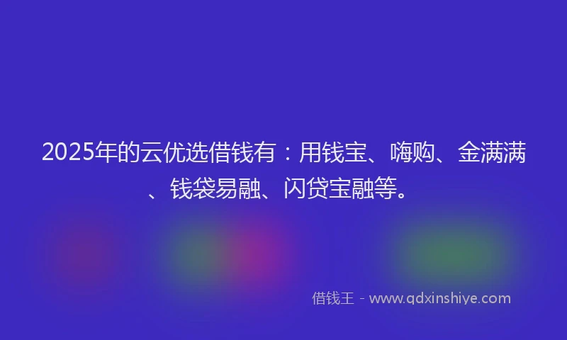 2025年的云优选借钱有：用钱宝、嗨购、金满满、钱袋易融、闪贷宝融等。