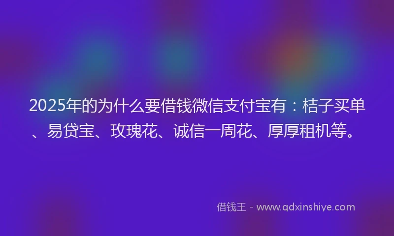 2025年的为什么要借钱微信支付宝有：桔子买单、易贷宝、玫瑰花、诚信一周花、厚厚租机等。