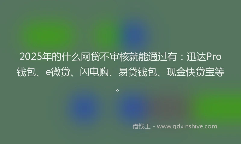 2025年的什么网贷不审核就能通过有：迅达Pro钱包、e微贷、闪电购、易贷钱包、现金快贷宝等。