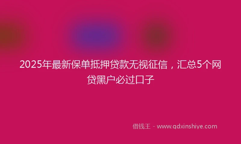 2025年最新保单抵押贷款无视征信，汇总5个网贷黑户必过口子