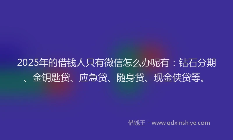 2025年的借钱人只有微信怎么办呢有：钻石分期、金钥匙贷、应急贷、随身贷、现金侠贷等。